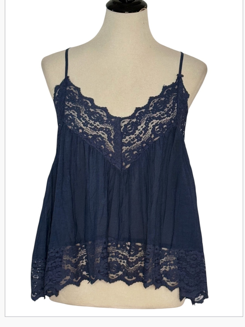 Free People Intimately Navy Blue Lace Cami Tank Top Small Boho Racerback
